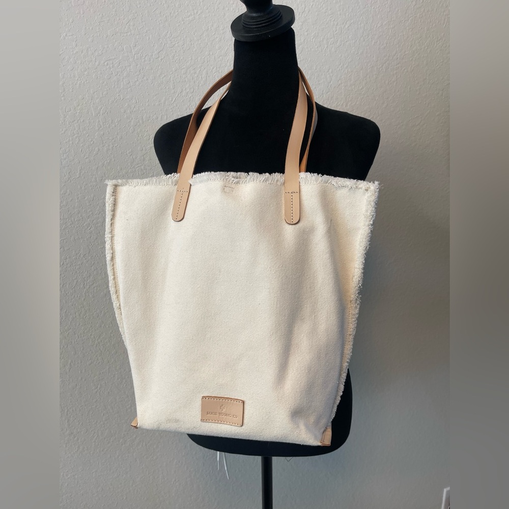 Jamie Young Co. Canvas Tote Bag Shopper Fringe Trim Interior Designs JYC